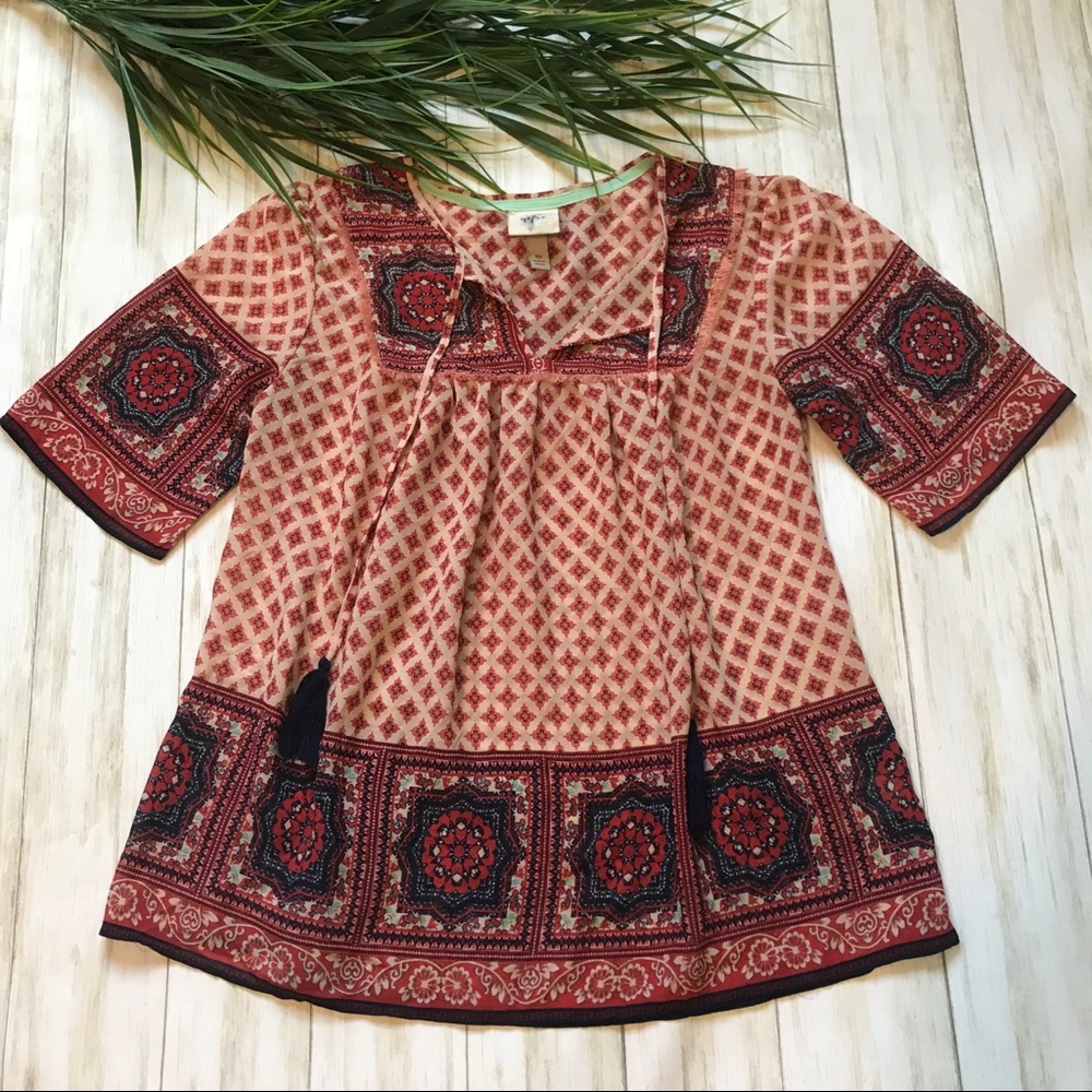 🍀Knox Rose sheer boho top xs